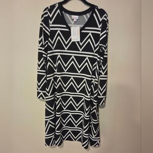 LuLaRoe Black and White Geometric Chevron Midi Emily Dress Size S